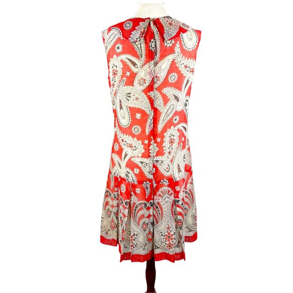 Vintage Paisley Drop Waist Sailor Collar Pleated Skirt Dress Size 4 - Picture 3 of 9